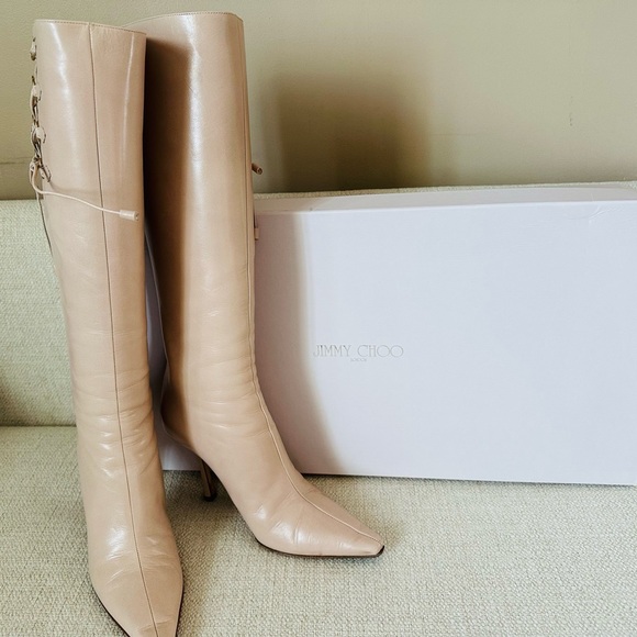 Jimmy Choo Nude Leather Tall Boots - Picture 1 of 4